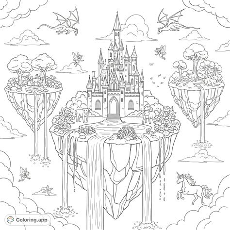 Floating Castle Islands Fantasy - Coloring.app