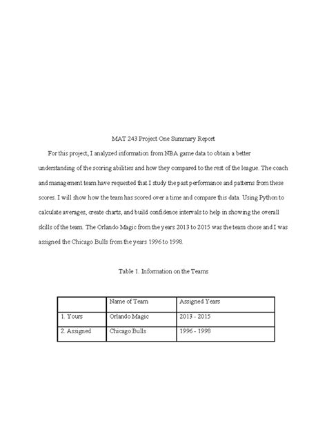 MAT 243 Project One: NBA Scoring Analysis of Magic vs Bulls - Studocu