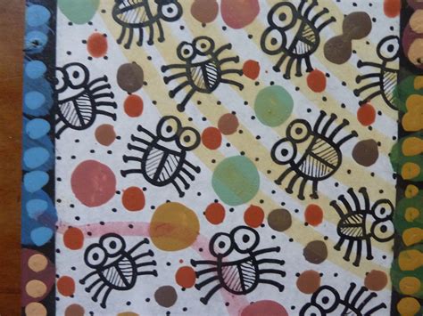Signed Folk Aboriginal Painting Little Bugs with Dots, 7 x 9.5 in Art