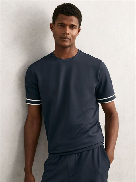 Buy Reiss Airforce Blue Oscar Textured Crew-Neck Tipped T-Shirt from ...