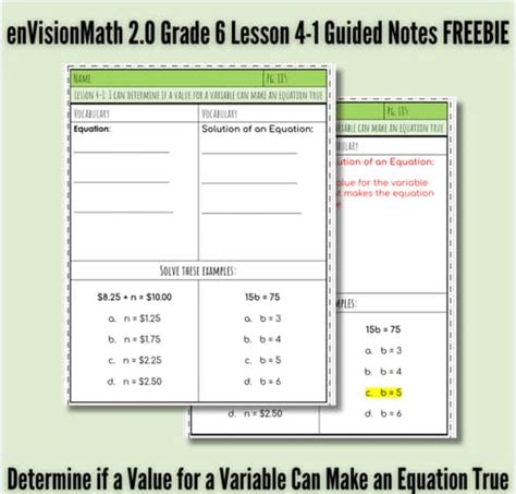 FREE EnVision Math Grade 6 Guided Notes – Lesson 4-1 Variables + Answer Key