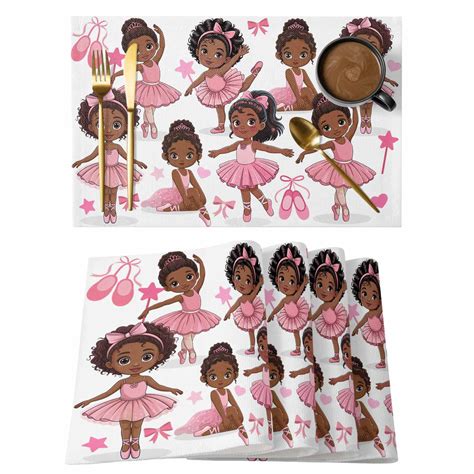Cute Dancers Placemats Set of 12 Pink Ballet Shoes Butterflies Cartoon ...