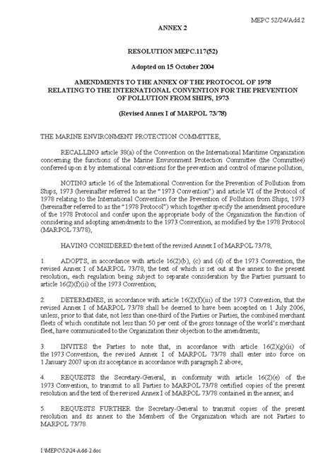 MARPOL Annex I Amendments - MEPC.117(52) Overview and Regulations - Studocu