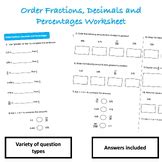 FDP Worksheet - Order Fractions, Decimals and Percentages by KG Resources