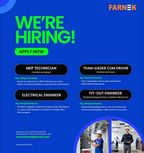 Farnek Hiring 2026: MEP Technicians, Engineers & Team Leaders in UAE ...