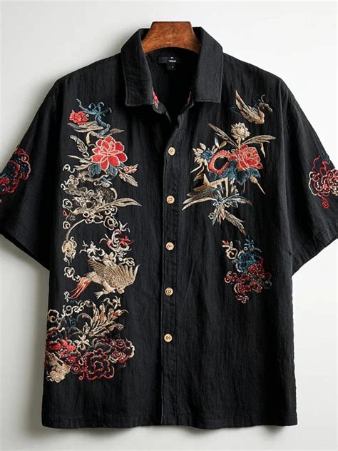 Black Phoenix Floral Shirt – Japanese Vintage Button Up – S–6XL – mailshirt