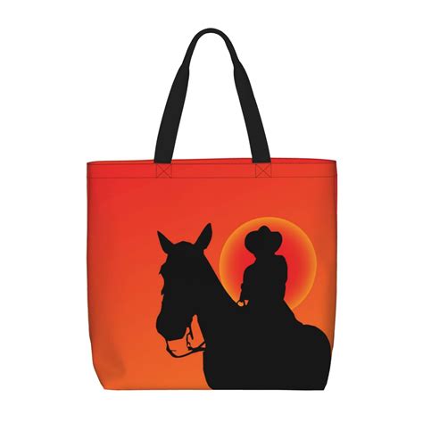Cowboy Silhouettes Western Horse Tote Bag Reusable Shoulder Handbag Top ...
