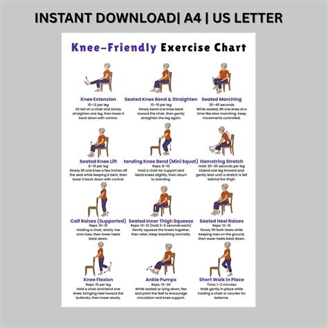 Knee Exercises for Seniors Printable, Gentle Knee Strength & Mobility ...