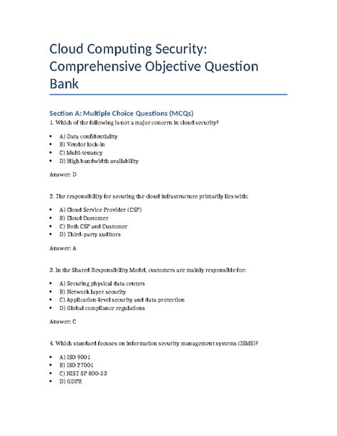 Cloud Computing Security: Comprehensive MCQ Question Bank - Studocu