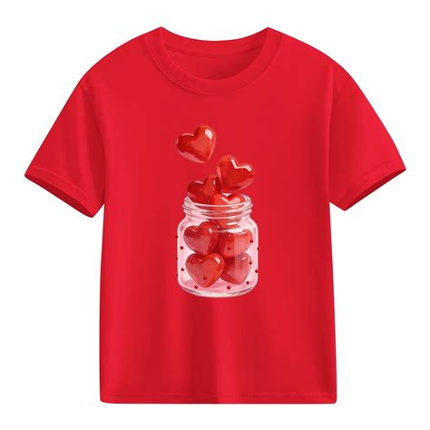 DAETIROS Boys Red Valentine Heart Graphic Tee 100% Cotton Short Sleeve ...