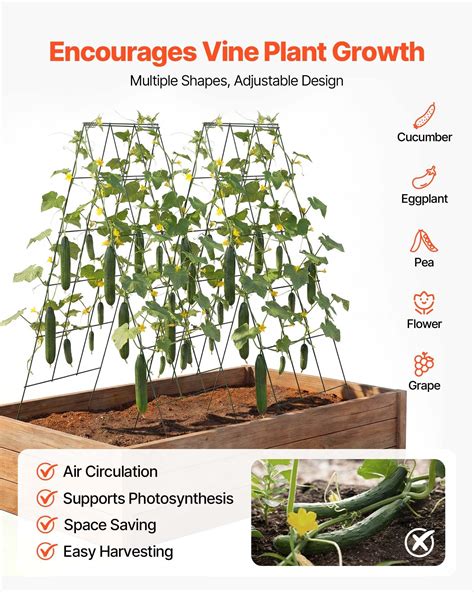 VEVOR Cucumber Trellis 4 Pack, A-Frame Garden Trellises for Raised Bed, Metal Rustproof Coating ...