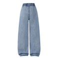 Generic Girls Baggy Ripped Jeans Mid Waist Wide Leg Denim Pants for ...