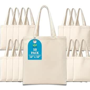 Greenfold 14x16 Inch (10 Pcs) Plain Canvas Tote Bag | 100% Organic ...