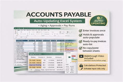 Accounts Payable Tracker Excel | Invoice Log, Aging, Approval & Pay Run ...