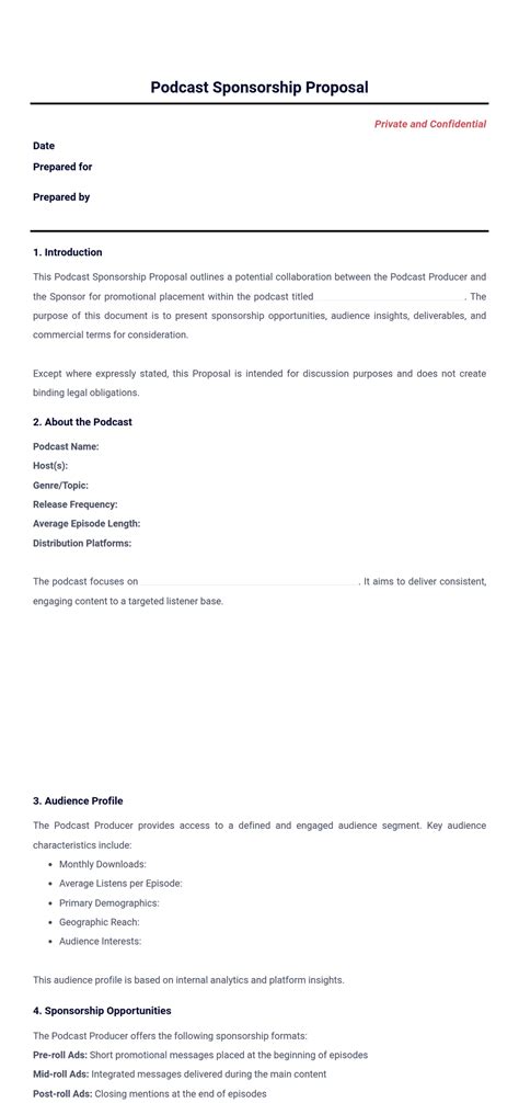Podcast Sponsorship Proposal Template - PDF Templates | Jotform