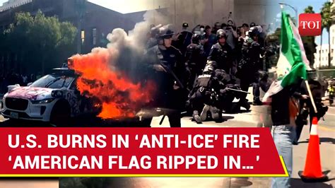 US Riots: American Flag Pulled Down, Set On Fire As Anti-ICE Fire ...