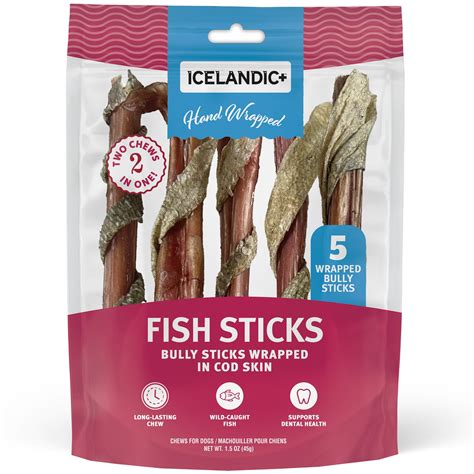 Icelandic+ Fish Sticks - Bully Stick Wrapped In Cod Skin - 5 Pack, 6 ...