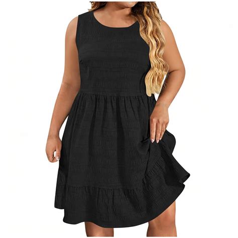 cocolona Womens Plus Size Dresses Summer Crew Neck Sleeveless Tiered ...