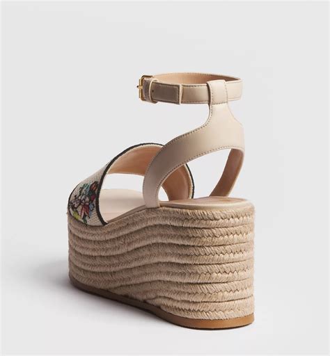Dioriviera Dway Wedge Slide White Cotton Embroidered with Multicolor ...