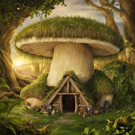 Enchanted mushroom cottage in a fantasy forest | Premium Photo