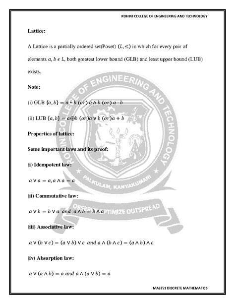 MA8351 DISCRETE MATHEMATICS: Properties and Proofs of Lattices - Studocu