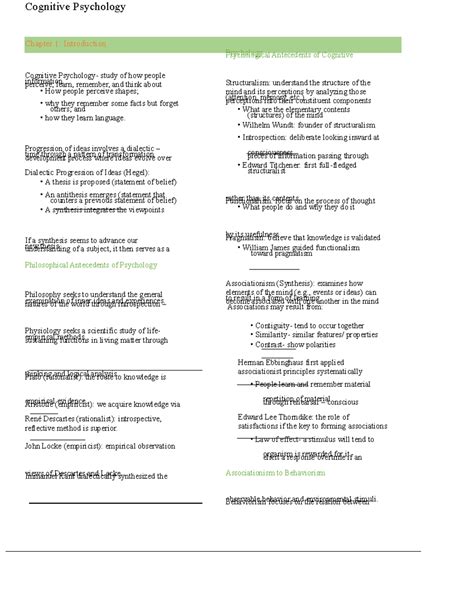 Cognitive Psychology CH1: Introduction to Key Concepts and Theories ...