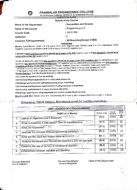 Programming in C Question Bank - 23ES1106 (Humanities & Science) - Studocu