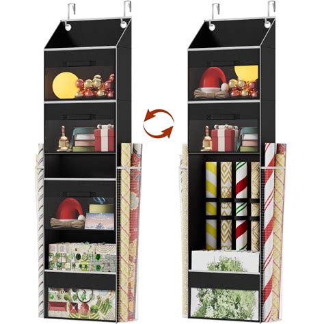 Black Over Door Wrapping Paper Organizer Storage with 3 Removable Drawers & Side Pockets – Dual ...