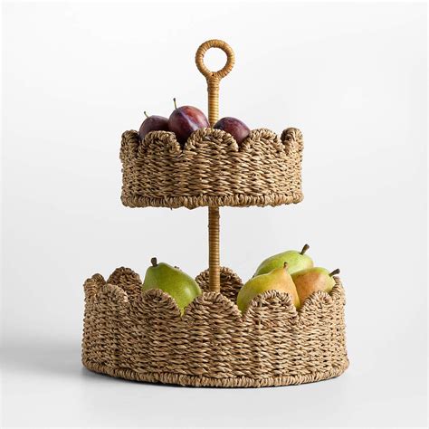 Scallop Natural Woven Fiber 2-Tier Fruit Basket | Crate and Barrel UAE