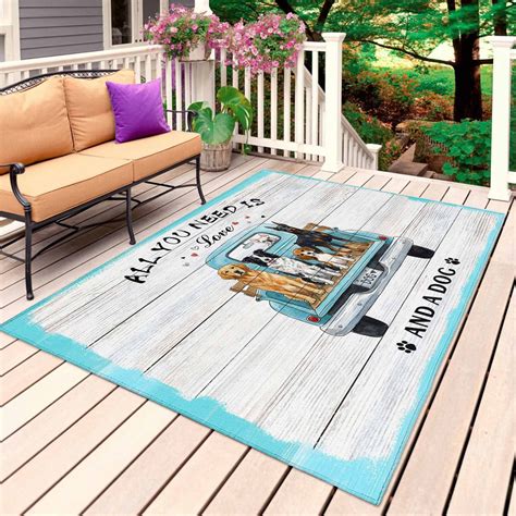 Blue Truck Dog Outdoor Rug 3x5 Ft, Non Slip Washable Area Rug, Country ...