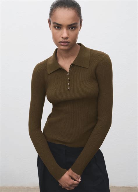 Pull-over maille côtelée col polo - Femme | MANGO France (Guadeloupe)