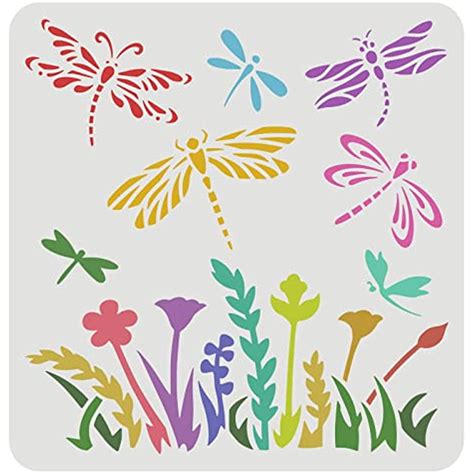 1PC Dragonfly Flower Stencil 11.8x11.8inch Flying Dragonfly Painting ...