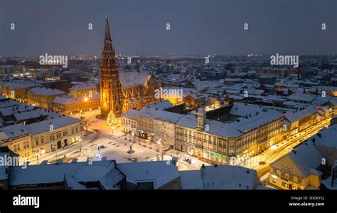Aerial photograph of Osijek and the Co-Cathedral of Saints Peter and ...