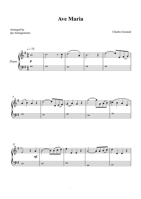 Ave Maria (Bach/Gounod) - Easy Piano in G Major ( without chords ) (arr. Jps Arrangements) por ...