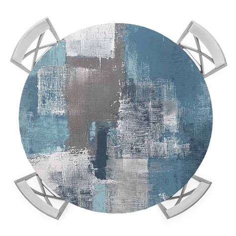 Blue Smear Elastic Fitted Round Table Cover Abstract Texture Waterproof ...