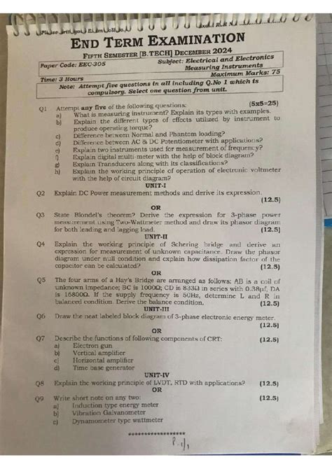 End Term Exam: Electrical & Electronics Measuring Instruments (EE 2024 ...