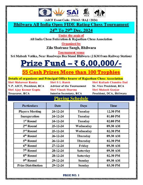 Bhilwara All India Open FIDE Rating Chess Tournament - Dec 24-29, 2024 ...