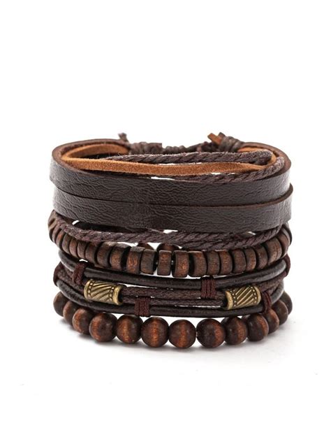 Buy VIEN Men Set Of 4 Wraparound Multilayer Leather Bohemian Bracelet ...