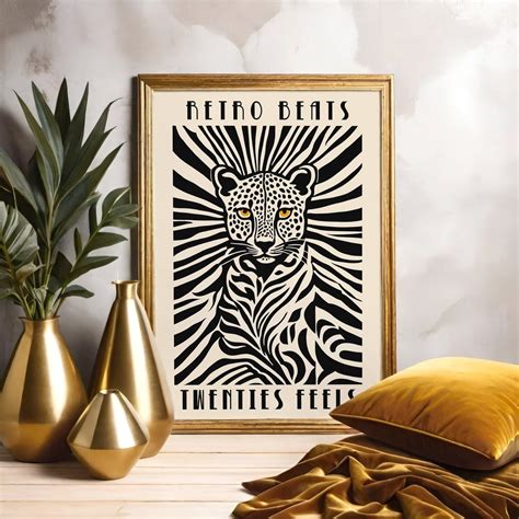 Art Deco Leopard Black Cream Graphic Poster, Unframed Paper Poster ...