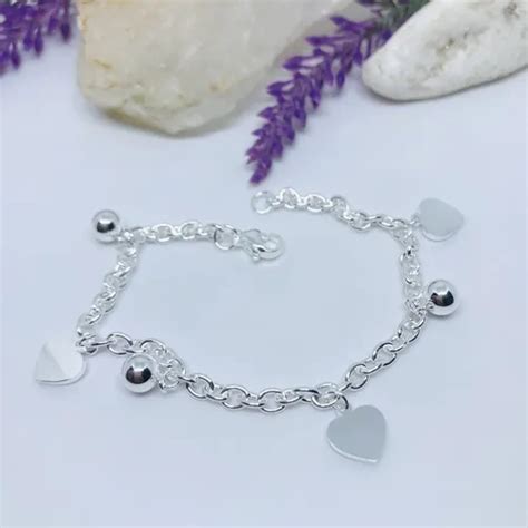 Pulsera Acero Blanco Eslabón Rolo Con Dijes Bolita Y Corazon | MercadoLibre