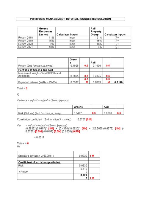 PORTFOLIO MANAGEMENT TUTORIAL 1: SUGGESTED SOLUTION - Studocu