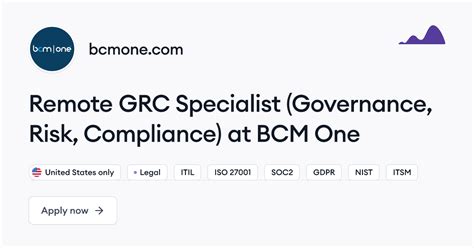 BCM One hiring GRC Specialist (Governance, Risk, Compliance) • Remote ...