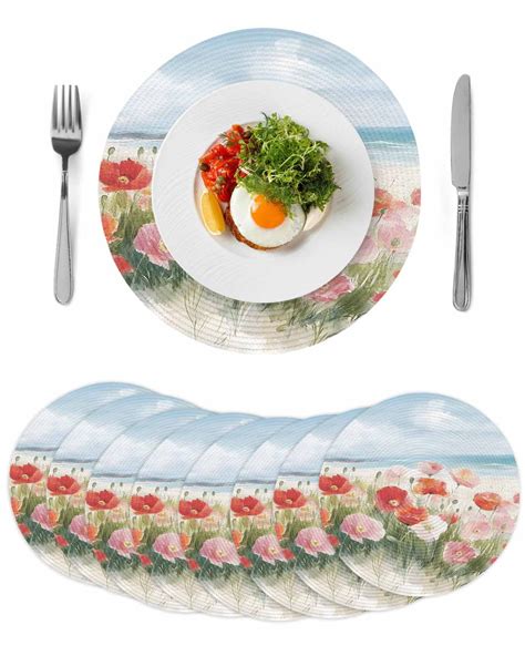 Coastal Beach Floral Round Placemats Set of 8 for Dinning Tables,Heat ...