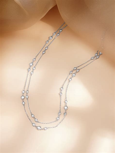925 Fine Silver Dual Layer Crystal Necklace – Rubans
