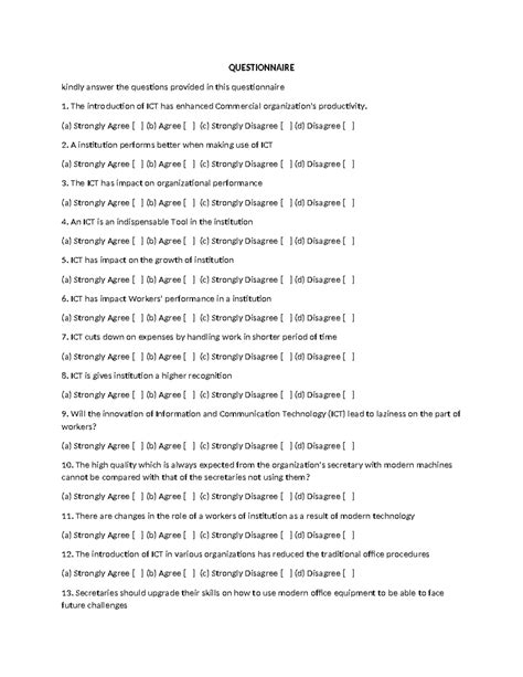Tblack Questionnaire: Impact of ICT on Institutional Performance - Studocu
