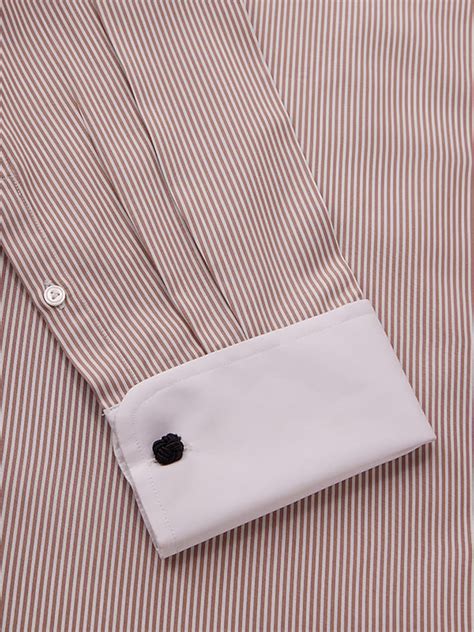 Buy Barboni Beige Striped Full Sleeve Double Cuff Tailored Fit Classic ...