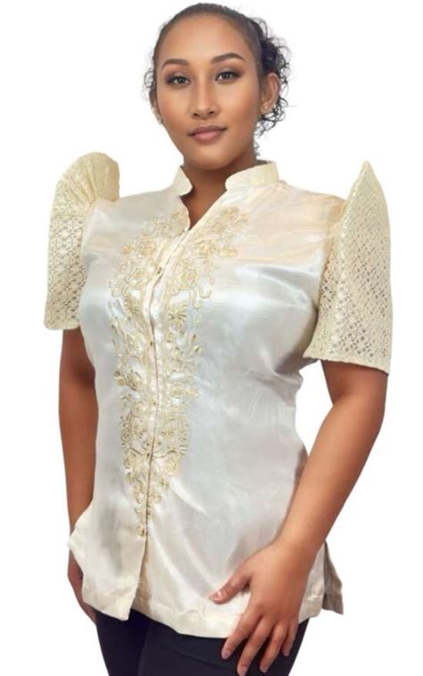 Ivory White Modern Blouse | Authentic Filipiniana Attire - ORDER US SIZE
