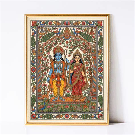 Madhubani Lord Ram and Sita Print, Indian Folk Art, Pichwai Painting ...
