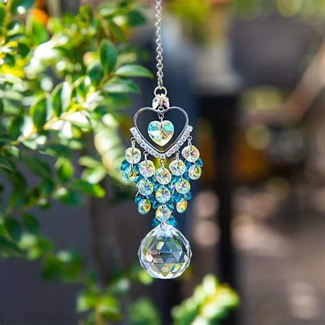 Heart & Ball Shaped Glass Decorative Pendant, Suncatcher Hanging Decor ...
