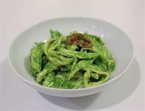 Mafaldine with Poached Chicken, Pine Nuts, and Kale – Freddy's Harajuku